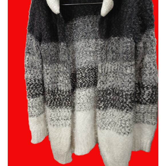 Absolutely Famous Open Cardigan/Striped /Hooded /Mohair/ Retro/Comfy - Picture 2 of 12